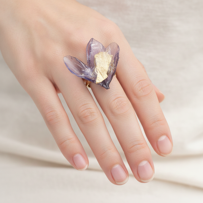 Anillo Azafrán con flor natural de azafrán