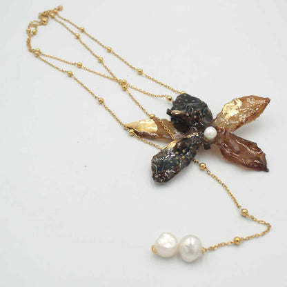 Collar Shinjuku perlas con orquídeas naturales