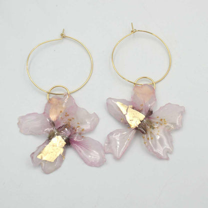 Pendientes Aro Almendro con flor natural de almendro