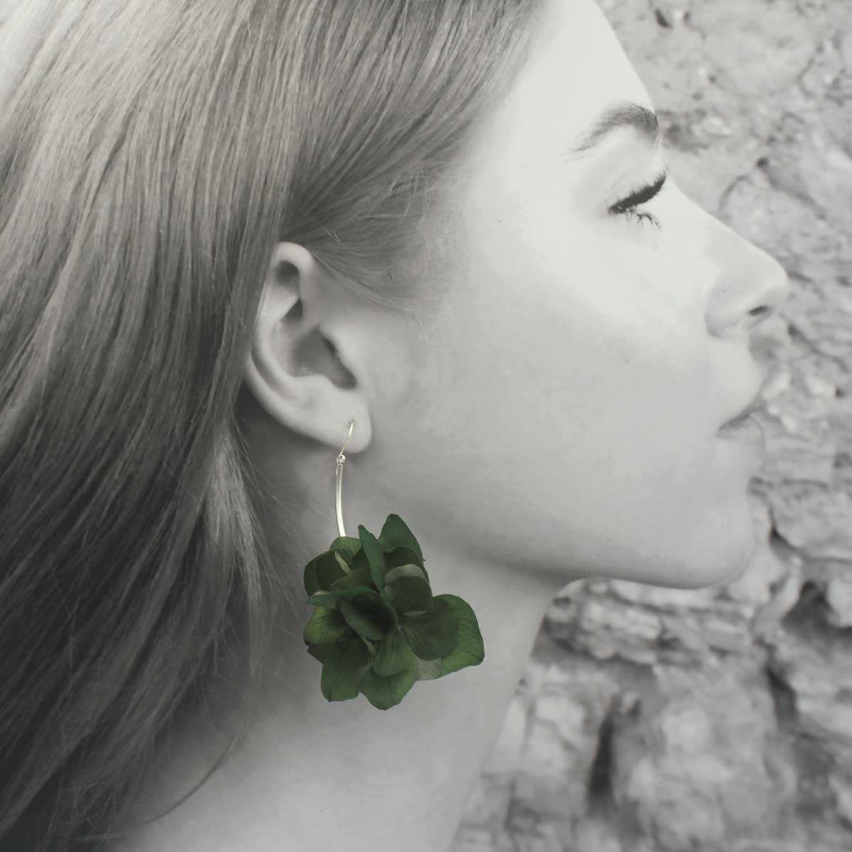 Pendientes de Flores Naturales Isolda - Verde y Plata