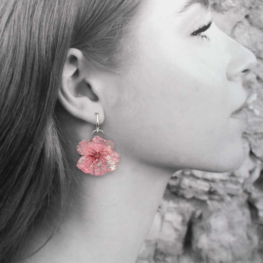 Pendientes de Flores Naturales Flor de Cerezo - Oro o Plata